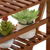 Plant Stand Outdoor Indoor Garden Wood Bamboo Shelf Folding 100CM Length - Low Angle