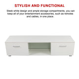 TV Cabinet Entertainment Unit Stand High Gloss Storage Shelf 140cm White - Top-Down View