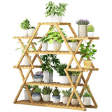 Bamboo Multilayer Flower Plant Bonsai Rack Shelf Stand Porch Lawn Patio - Side View