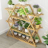 Bamboo Multilayer Flower Plant Bonsai Rack Shelf Stand Porch Lawn Patio - Top-Down View
