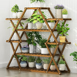 Bamboo Multilayer Flower Plant Bonsai Rack Shelf Stand Porch Lawn Patio - Side View