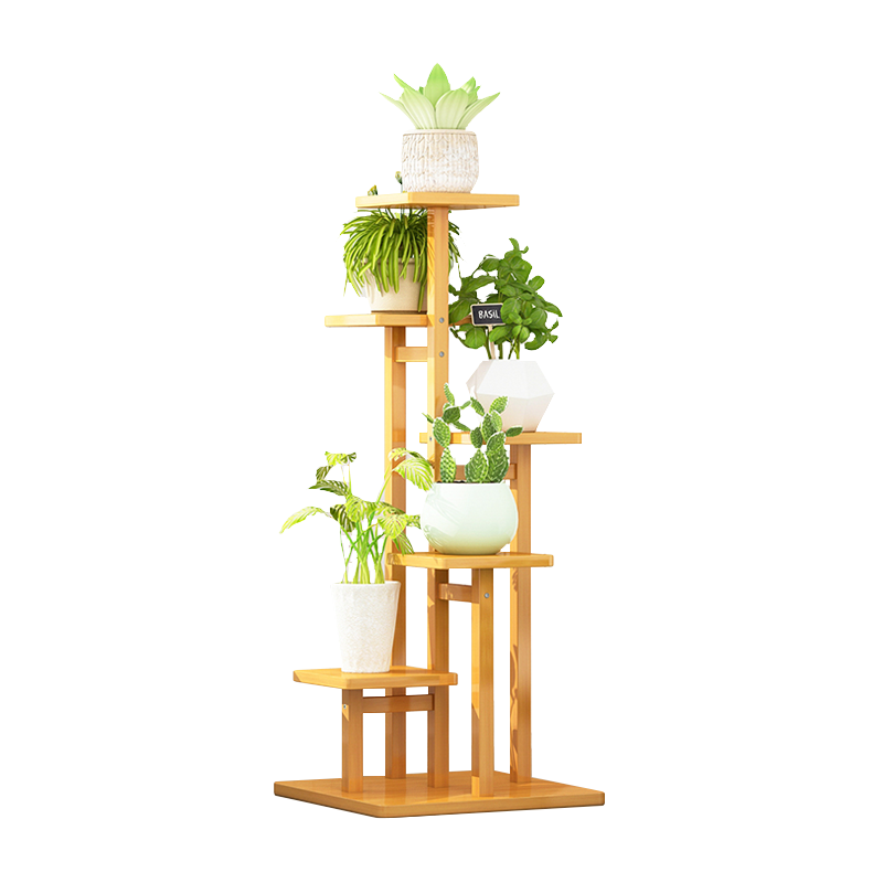 5 Tiers Vertical Bamboo Plant Stand Staged Flower Shelf Rack Outdoor Garden