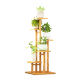 5 Tiers Vertical Bamboo Plant Stand Staged Flower Shelf Rack Outdoor Garden - Top-Down View