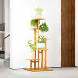 5 Tiers Vertical Bamboo Plant Stand Staged Flower Shelf Rack Outdoor Garden