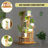 5 Tiers Vertical Bamboo Plant Stand Staged Flower Shelf Rack Outdoor Garden