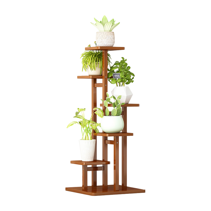 5 Tiers Vertical Bamboo Plant Stand Staged Flower Shelf Rack Outdoor Garden
