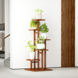 5 Tiers Vertical Bamboo Plant Stand Staged Flower Shelf Rack Outdoor Garden - 45-Degree Angle