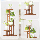 5 Tiers Vertical Bamboo Plant Stand Staged Flower Shelf Rack Outdoor Garden - Close-Up Angle