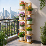 6 Tiers Vertical Bamboo Plant Stand Staged Flower Shelf Rack Outdoor Garden