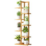 6 Tiers Vertical Bamboo Plant Stand Staged Flower Shelf Rack Outdoor Garden - Top-Down View