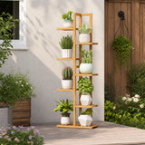 6 Tiers Vertical Bamboo Plant Stand Staged Flower Shelf Rack Outdoor Garden - 45-Degree Angle