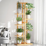 6 Tiers Vertical Bamboo Plant Stand Staged Flower Shelf Rack Outdoor Garden - Rear View