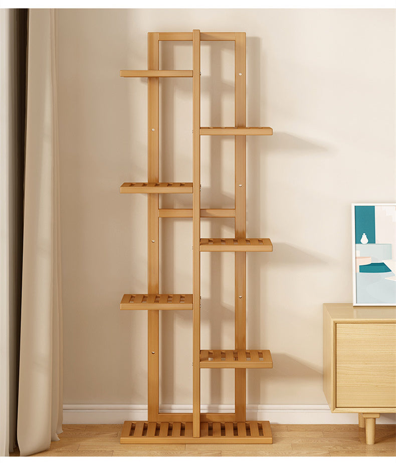6 Tiers Vertical Bamboo Plant Stand Staged Flower Shelf Rack Outdoor Garden