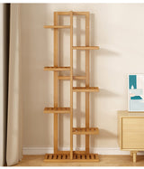6 Tiers Vertical Bamboo Plant Stand Staged Flower Shelf Rack Outdoor Garden