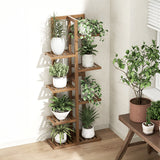 6 Tiers Vertical Bamboo Plant Stand Staged Flower Shelf Rack Outdoor Garden