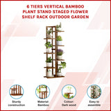 6 Tiers Vertical Bamboo Plant Stand Staged Flower Shelf Rack Outdoor Garden - Front View