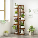 6 Tiers Vertical Bamboo Plant Stand Staged Flower Shelf Rack Outdoor Garden - Side View