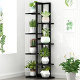 6 Tiers Vertical Bamboo Plant Stand Staged Flower Shelf Rack Outdoor Garden - Front View