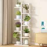 6 Tiers Vertical Bamboo Plant Stand Staged Flower Shelf Rack Outdoor Garden - Front View