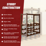Bamboo Wine Rack Free Standing 15 Bottles with 6 Glasses Holder Storage in Dark Brown - Extra Image