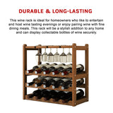 Bamboo Wine Rack Free Standing 15 Bottles with 6 Glasses Holder Storage in Dark Brown - Extra Image