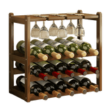 Bamboo Wine Rack Free Standing 15 Bottles with 6 Glasses Holder Storage in Dark Brown