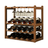 Bamboo Wine Rack Free Standing 15 Bottles with 6 Glasses Holder Storage in Dark Brown