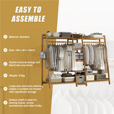 Portable Clothes Rack Coat Garment Stand Bamboo Rail Hanger Airer Closet - Extra Image
