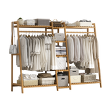 Portable Clothes Rack Coat Garment Stand Bamboo Rail Hanger Airer Closet - Side View