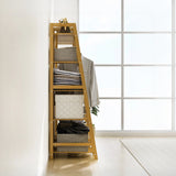 Portable Clothes Rack Coat Garment Stand Bamboo Rail Hanger Airer Closet