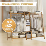 Portable Clothes Rack Coat Garment Stand Bamboo Rail Hanger Airer Closet - Extra Image