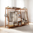 Portable Clothes Rack Coat Garment Stand Bamboo Rail Hanger Airer Closet
