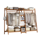 Portable Clothes Rack Coat Garment Stand Bamboo Rail Hanger Airer Closet - Side View