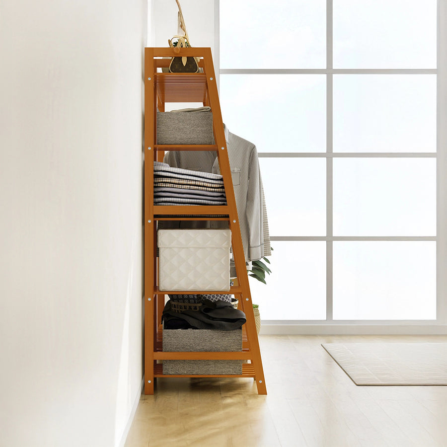 Portable Clothes Rack Coat Garment Stand Bamboo Rail Hanger Airer Closet