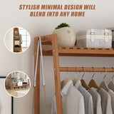 Portable Clothes Rack Coat Garment Stand Bamboo Rail Hanger Airer Closet - Low Angle