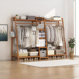 Portable Clothes Rack Coat Garment Stand Bamboo Rail Hanger Airer Closet - Extra Image