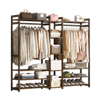 Portable Clothes Rack Coat Garment Stand Bamboo Rail Hanger Airer Closet