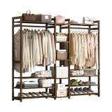Portable Clothes Rack Coat Garment Stand Bamboo Rail Hanger Airer Closet - Top-Down View