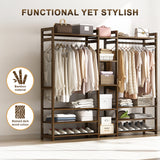 Portable Clothes Rack Coat Garment Stand Bamboo Rail Hanger Airer Closet - Rear View