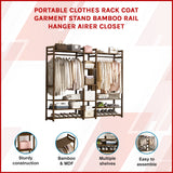 Portable Clothes Rack Coat Garment Stand Bamboo Rail Hanger Airer Closet - Close-Up Angle