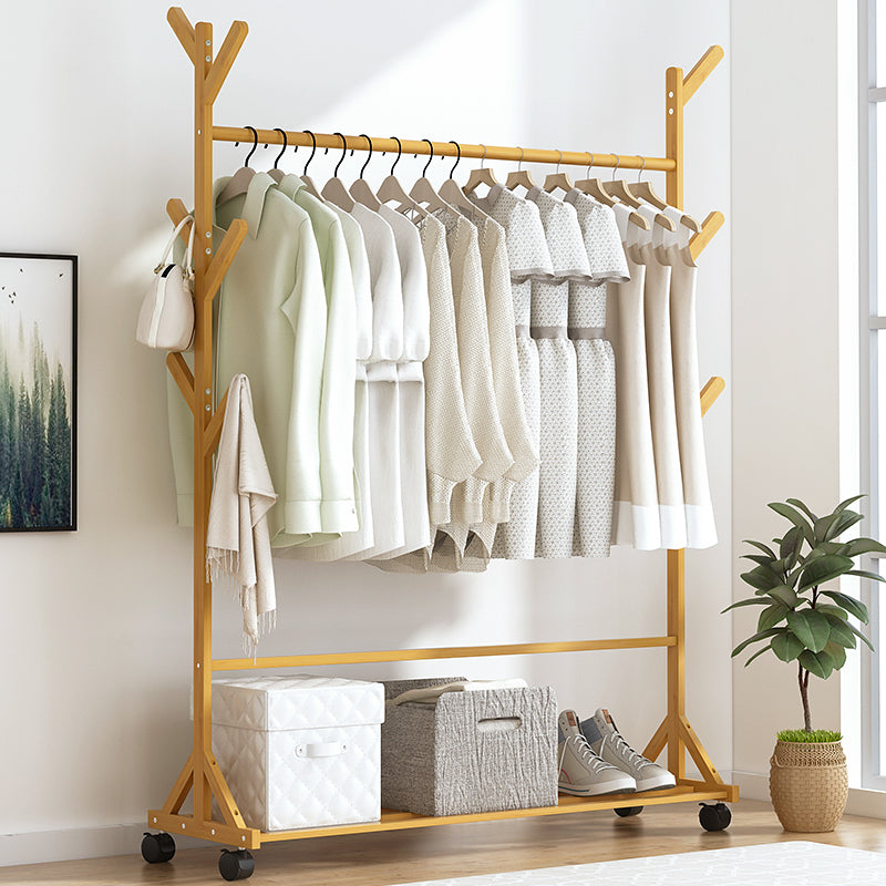 Portable Clothes Rack Coat Garment Stand Bamboo Rail Hanger Airer Closet