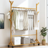 Portable Clothes Rack Coat Garment Stand Bamboo Rail Hanger Airer Closet