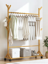 Portable Clothes Rack Coat Garment Stand Bamboo Rail Hanger Airer Closet