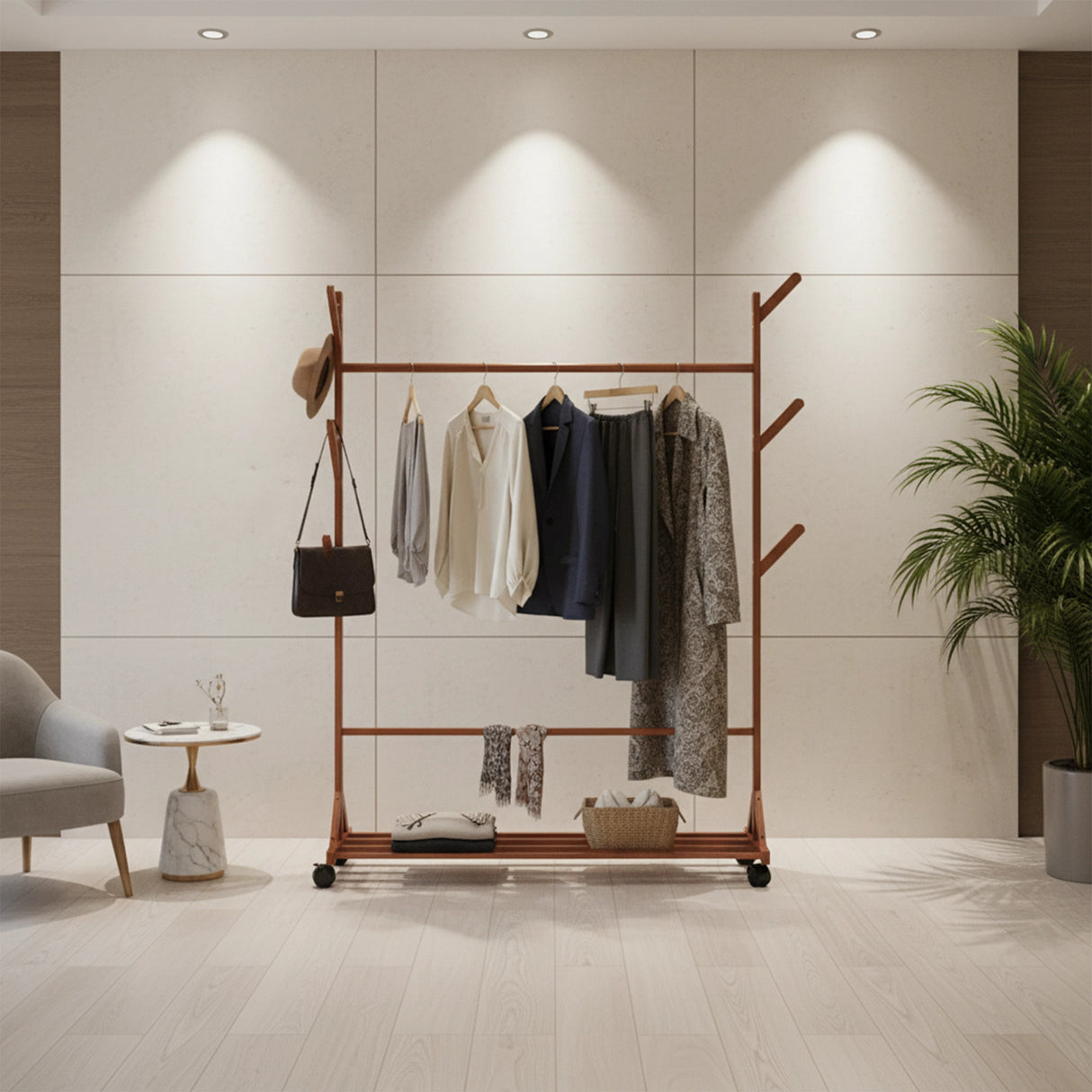 Portable Clothes Rack Coat Garment Stand Bamboo Rail Hanger Airer Closet