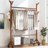 Portable Clothes Rack Coat Garment Stand Bamboo Rail Hanger Airer Closet - Top-Down View