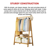 Portable Clothes Rack Coat Garment Stand Bamboo Rail Hanger Airer Closet - Extra Image