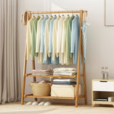 Portable Clothes Rack Coat Garment Stand Bamboo Rail Hanger Airer Closet - Top-Down View