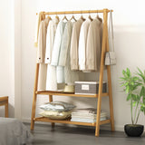Portable Clothes Rack Coat Garment Stand Bamboo Rail Hanger Airer Closet - Rear View