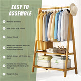 Portable Clothes Rack Coat Garment Stand Bamboo Rail Hanger Airer Closet - Extra Image