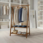 Portable Clothes Rack Coat Garment Stand Bamboo Rail Hanger Airer Closet